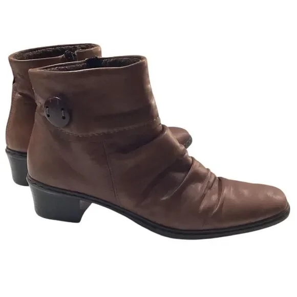 Rieker Ankle Boots Womens 10 Brown Kendra Slouchy Leather Zip Warm Lined Button - Picture 4 of 8